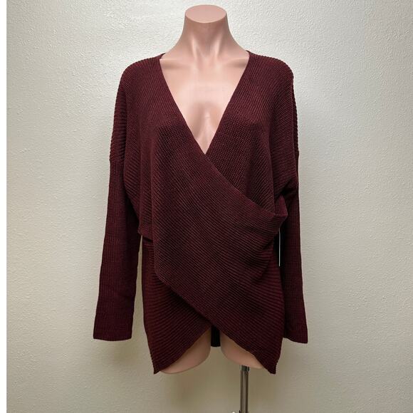 NWT ASTR The Label Stephanie Wrap Sweater Wine Women L - Picture 5 of 14